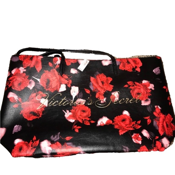 Victoria's Secret Black and Red Floral Tote - Picture 1 of 2